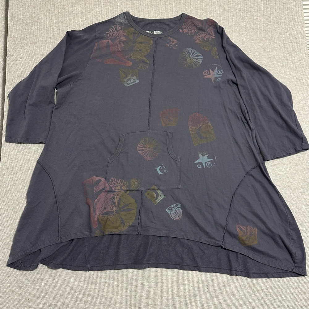 Blue Fish Art to Wear Celestial Tunic Shirt 3/4 Sleeves Gray Womens O/S